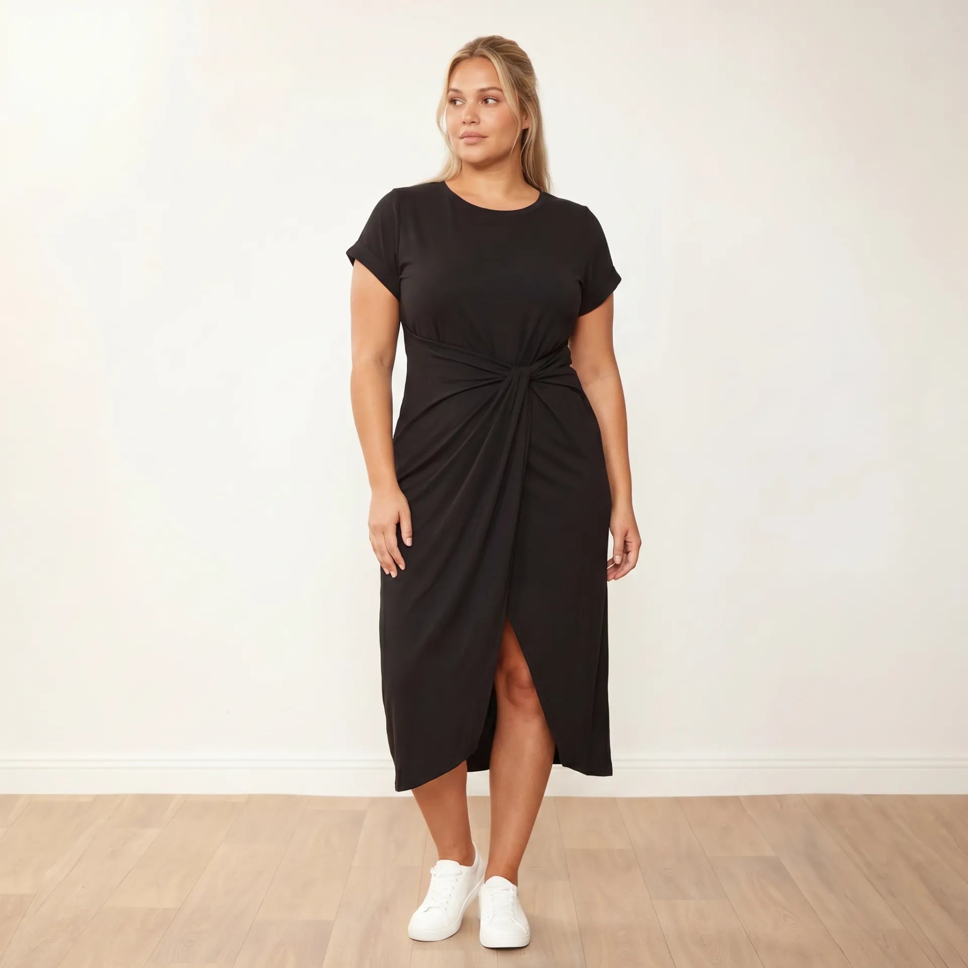 Lenny Dress Black - Plus Size XXL - Front off-gaze hip shift