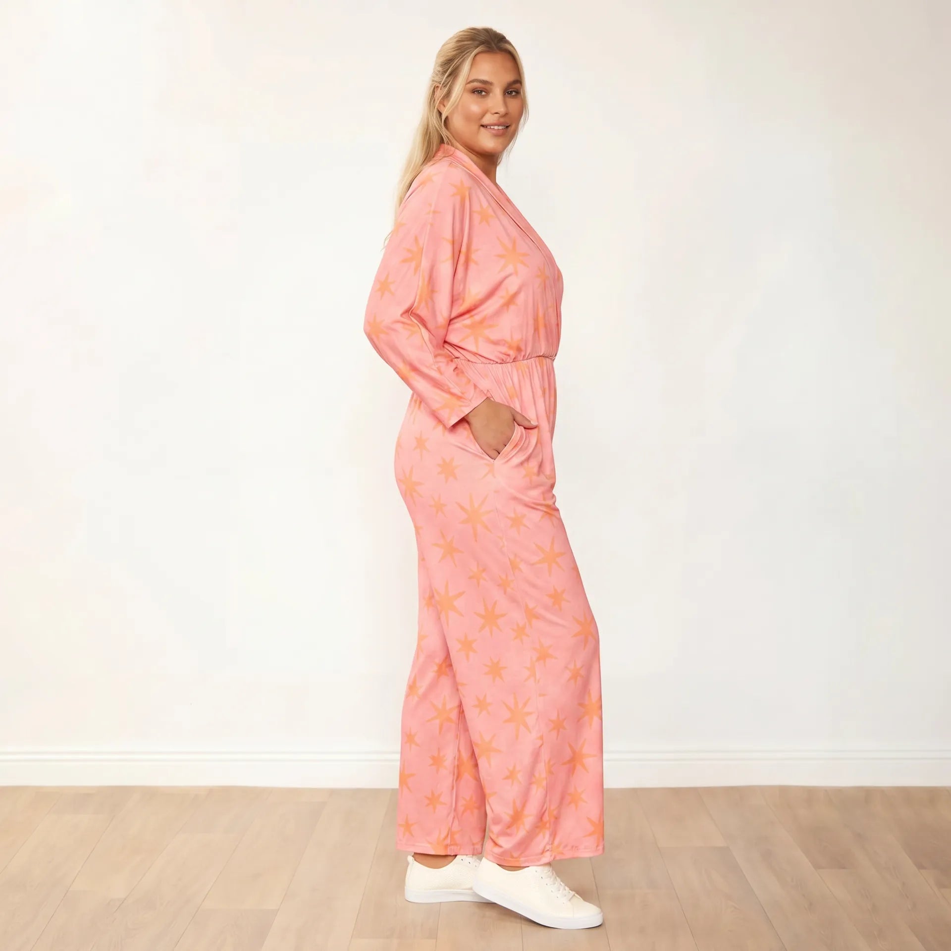 Vogue Jumpsuit Peach Star - Plus Size Model XXL - Back view