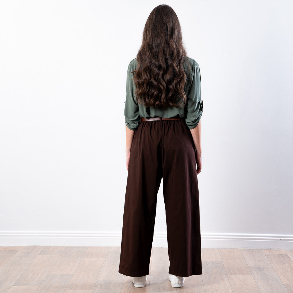 Nora Wide Leg Trousers (Brown)