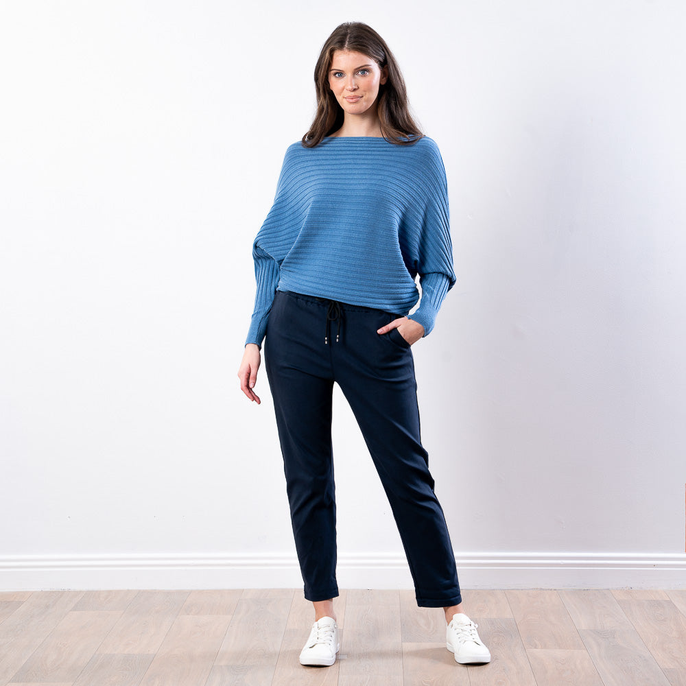 Ellis Batwing Round Neck Top (Blue)