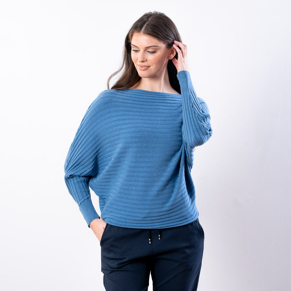 Ellis Batwing Round Neck Top (Blue)