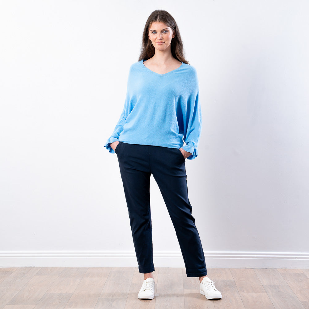 Lexie Batwing V-Neck Top (Blue)