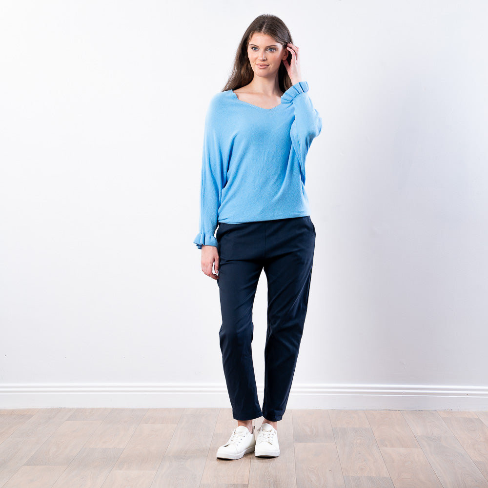 Lexie Batwing V-Neck Top (Blue)