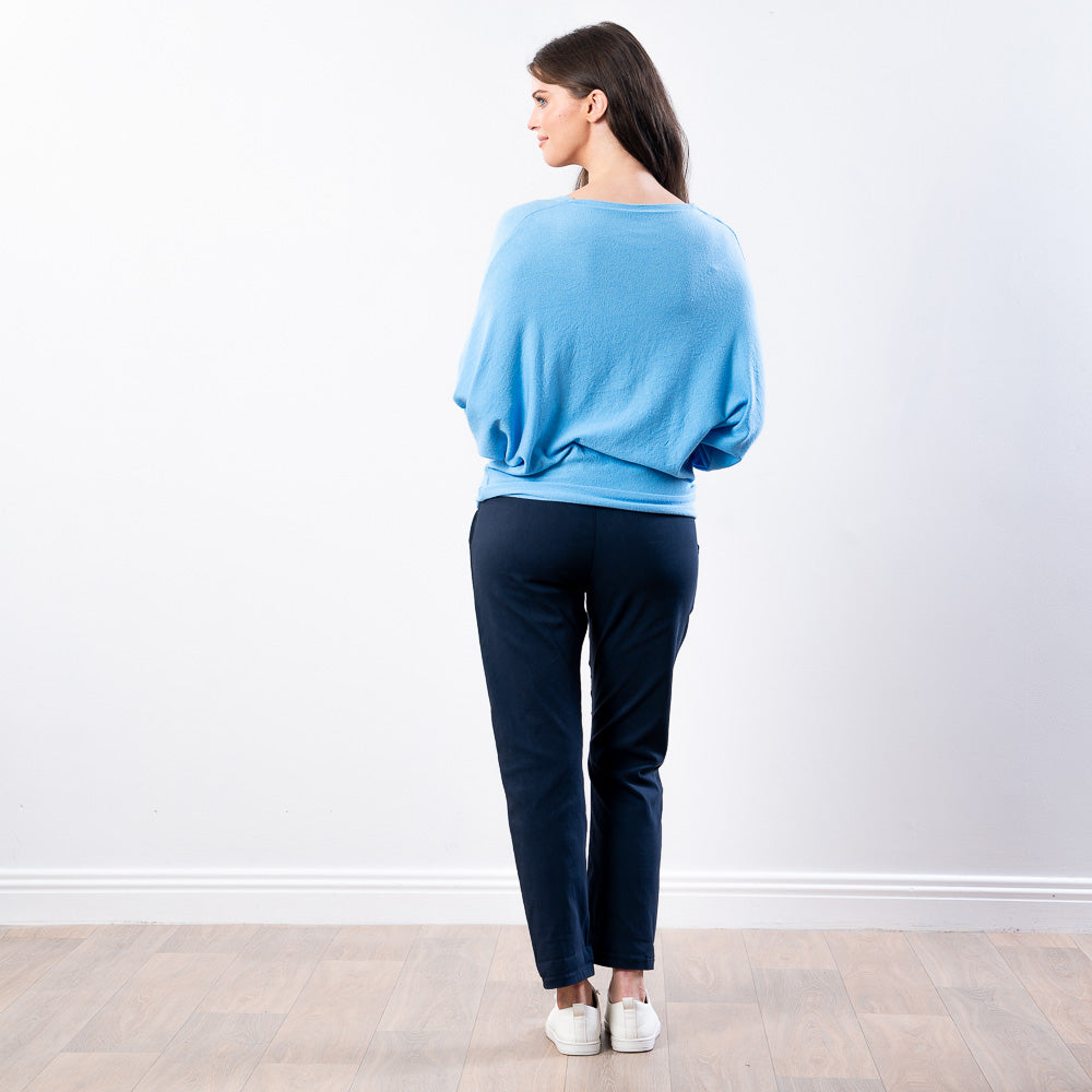 Lexie Batwing V-Neck Top (Blue)