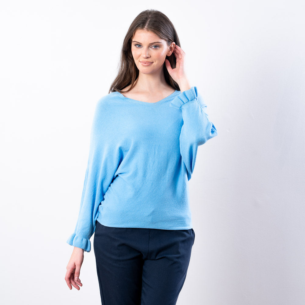 Lexie Batwing V-Neck Top (Blue)