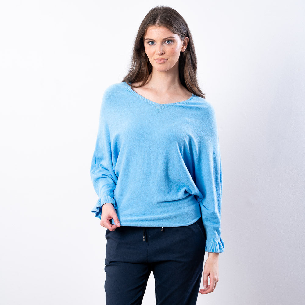 Lexie Batwing V-Neck Top (Blue)