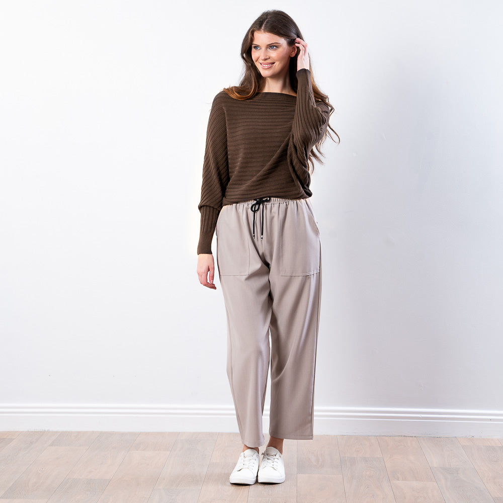 Ellis Batwing Round Neck Top (Brown)