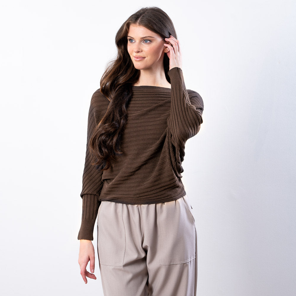 Ellis Batwing Round Neck Top (Brown)