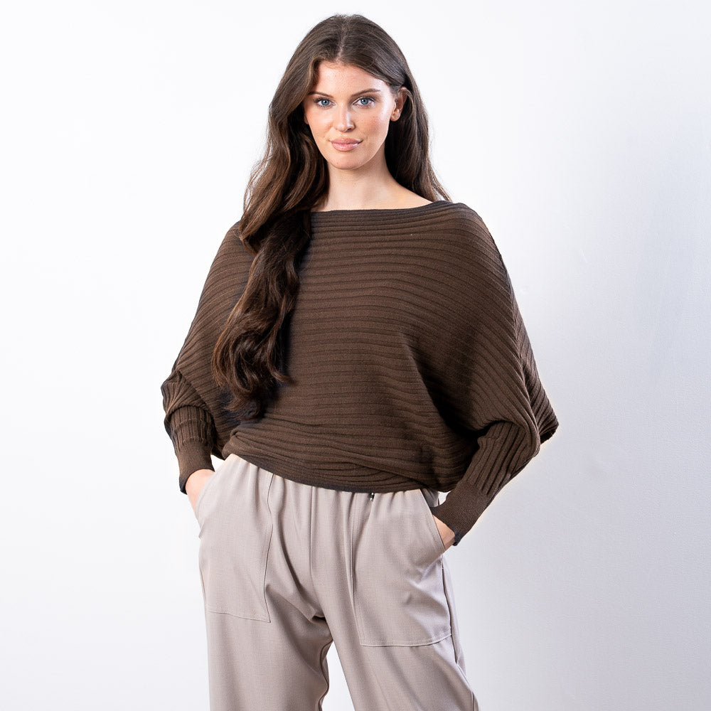 Ellis Batwing Round Neck Top (Brown)
