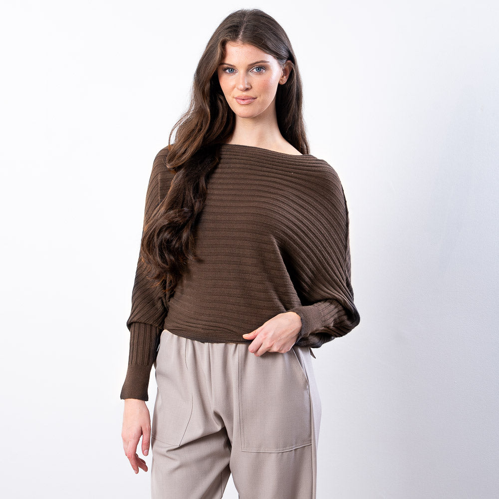Ellis Batwing Round Neck Top (Brown)