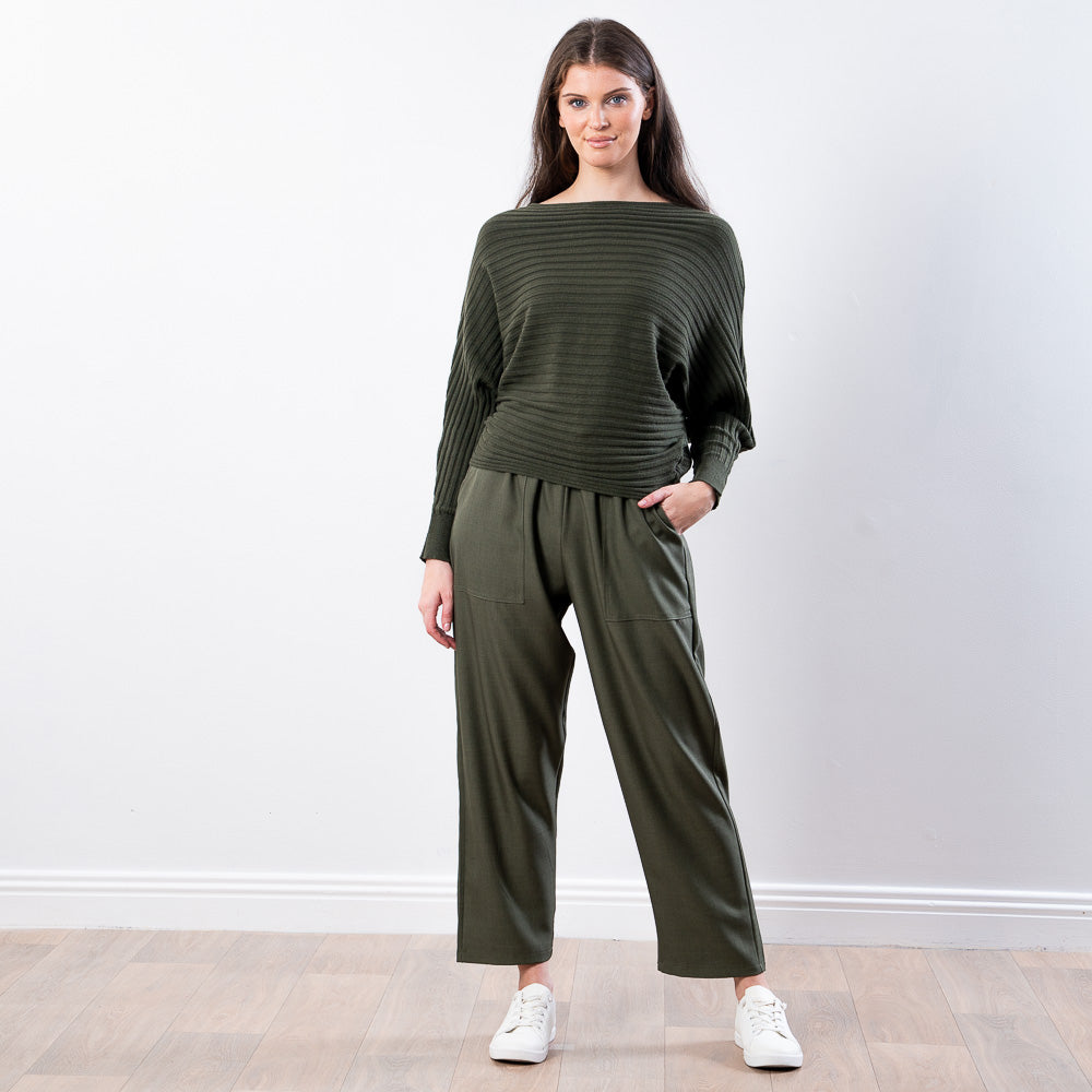 Ellis Batwing Round Neck Top (Khaki)