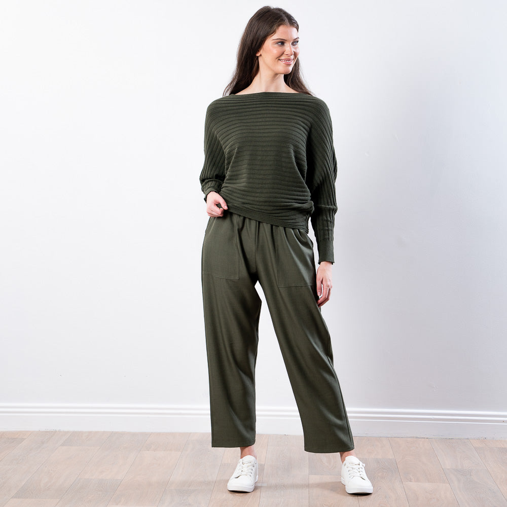 Ellis Batwing Round Neck Top (Khaki)