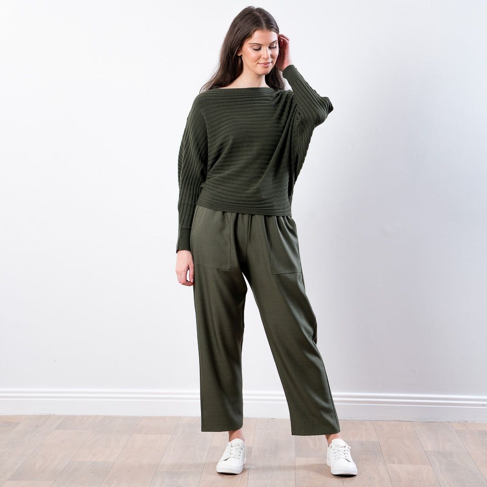 Ellis Batwing Round Neck Top (Khaki)