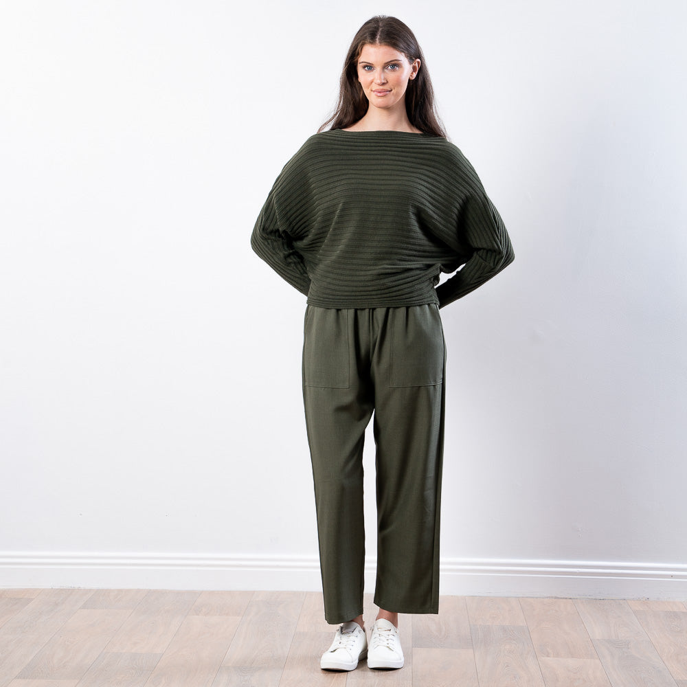 Ellis Batwing Round Neck Top (Khaki)