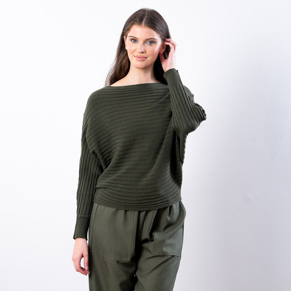 Ellis Batwing Round Neck Top (Khaki)