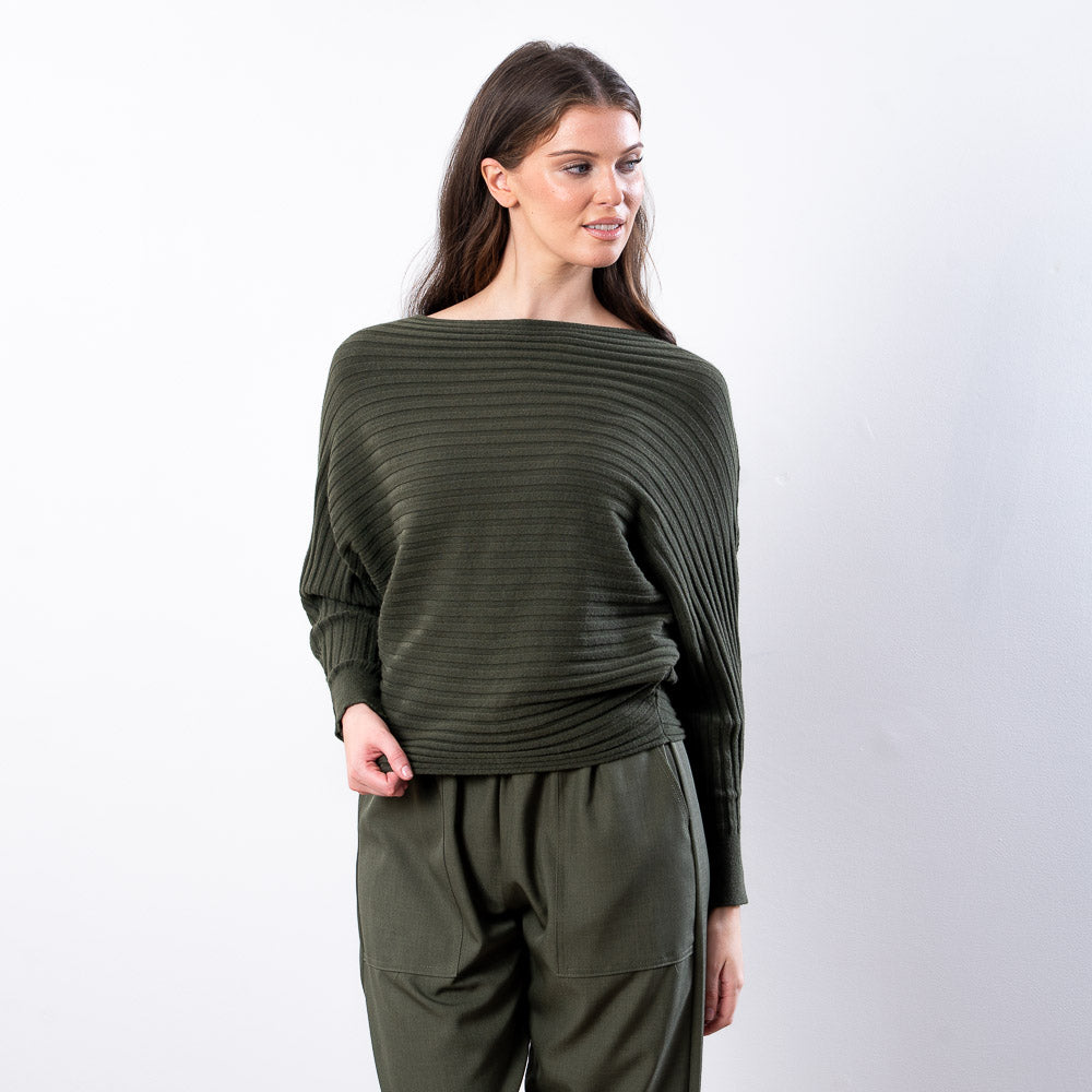 Ellis Batwing Round Neck Top (Khaki)