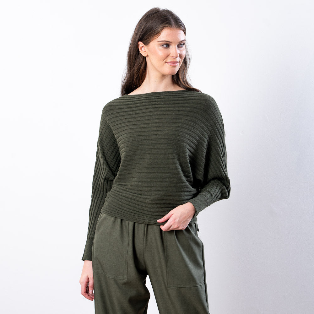 Ellis Batwing Round Neck Top (Khaki)