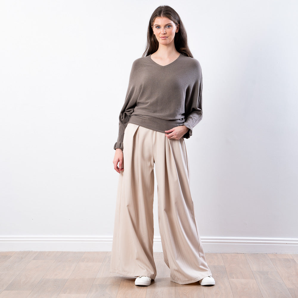 Lexie Batwing V-Neck Top (Taupe)
