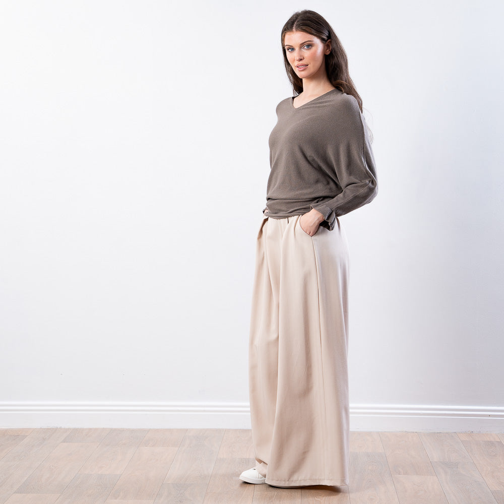 Lexie Batwing V-Neck Top (Taupe)