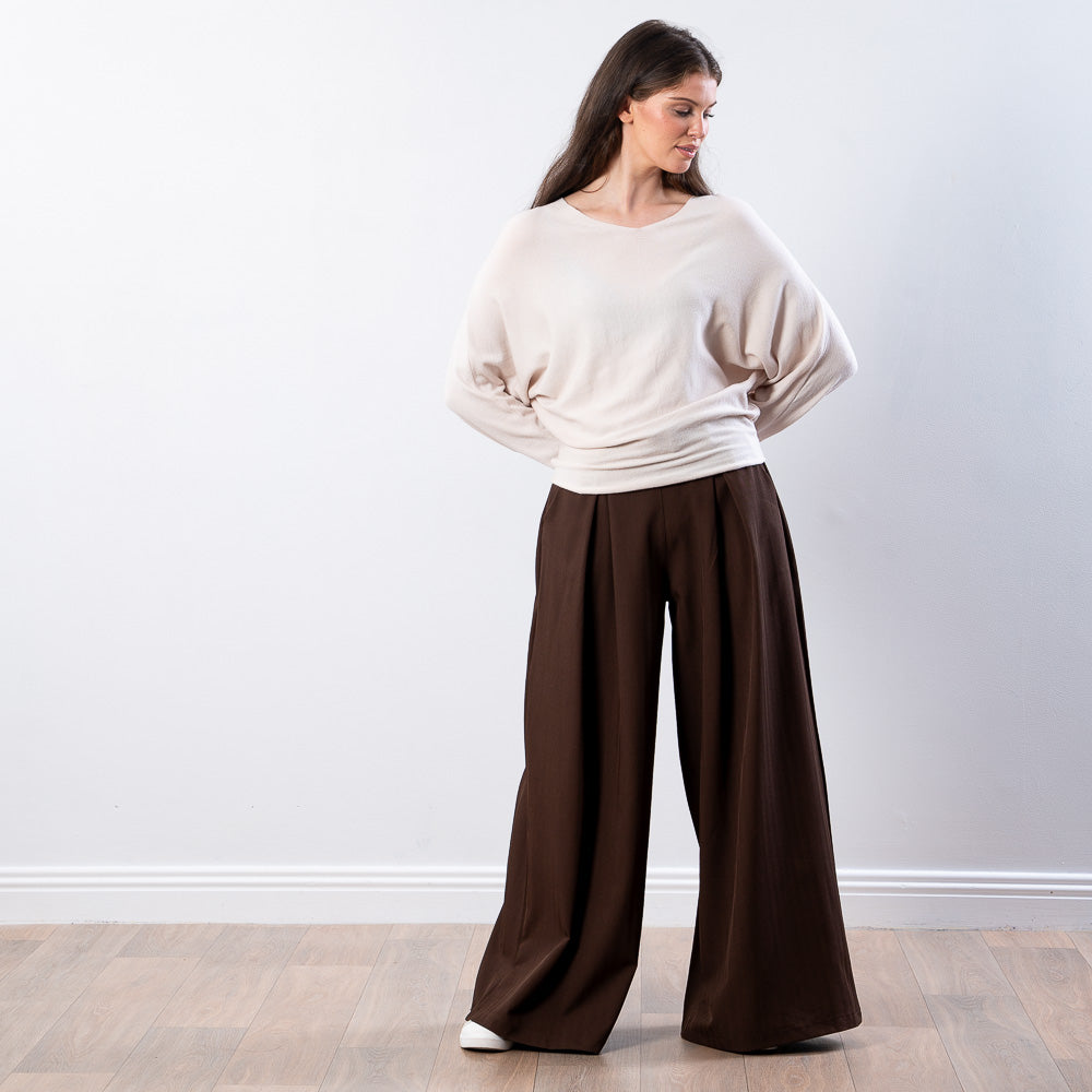 Lexie Batwing V-Neck Top (Beige)