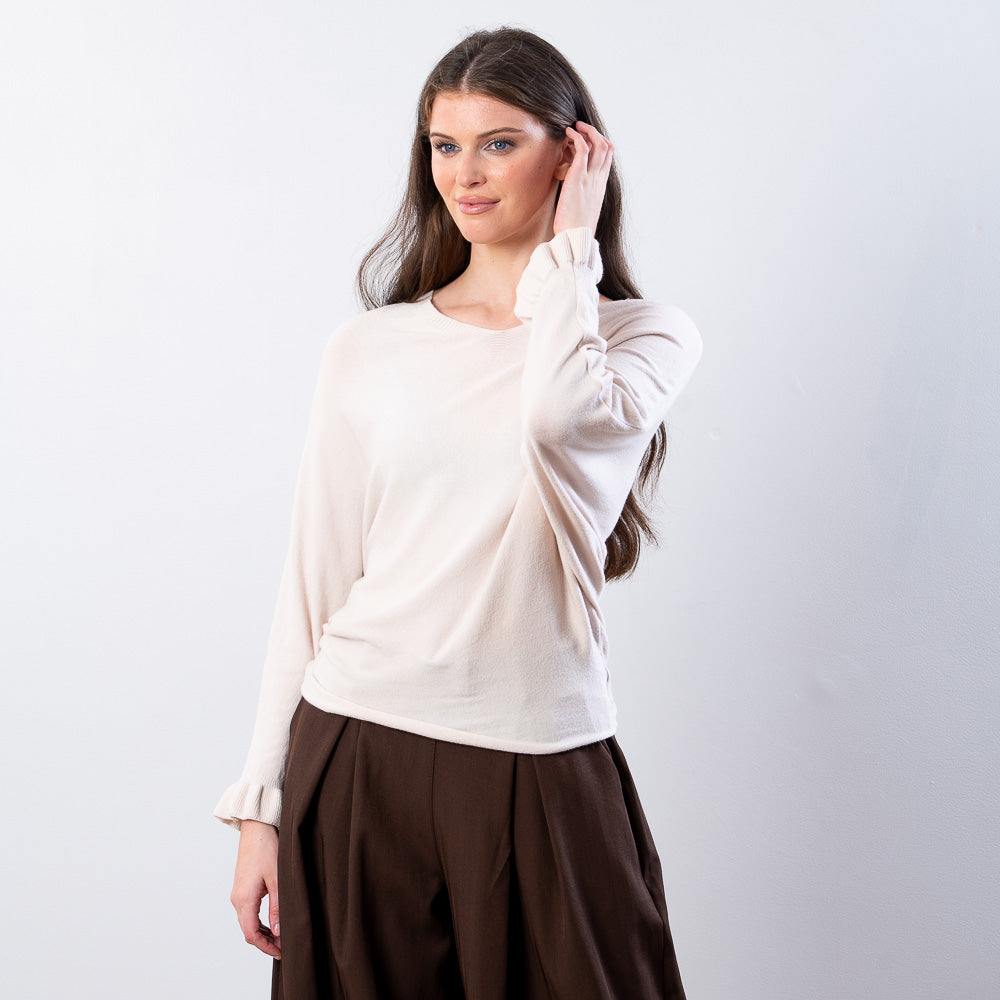 Lexie Batwing V-Neck Top (Beige)