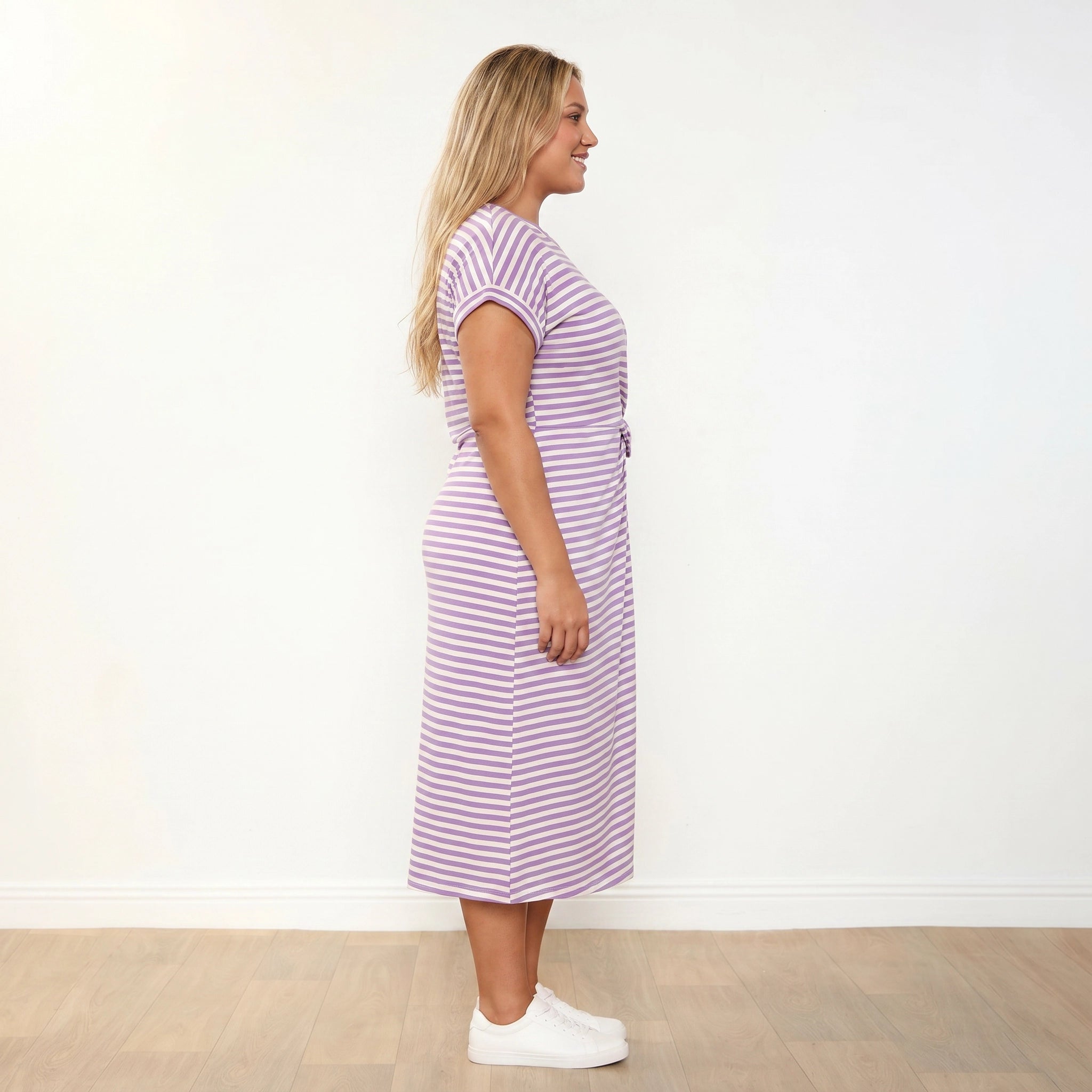 Lenny Dress Purple Stripe - Plus Size - Side profile view
