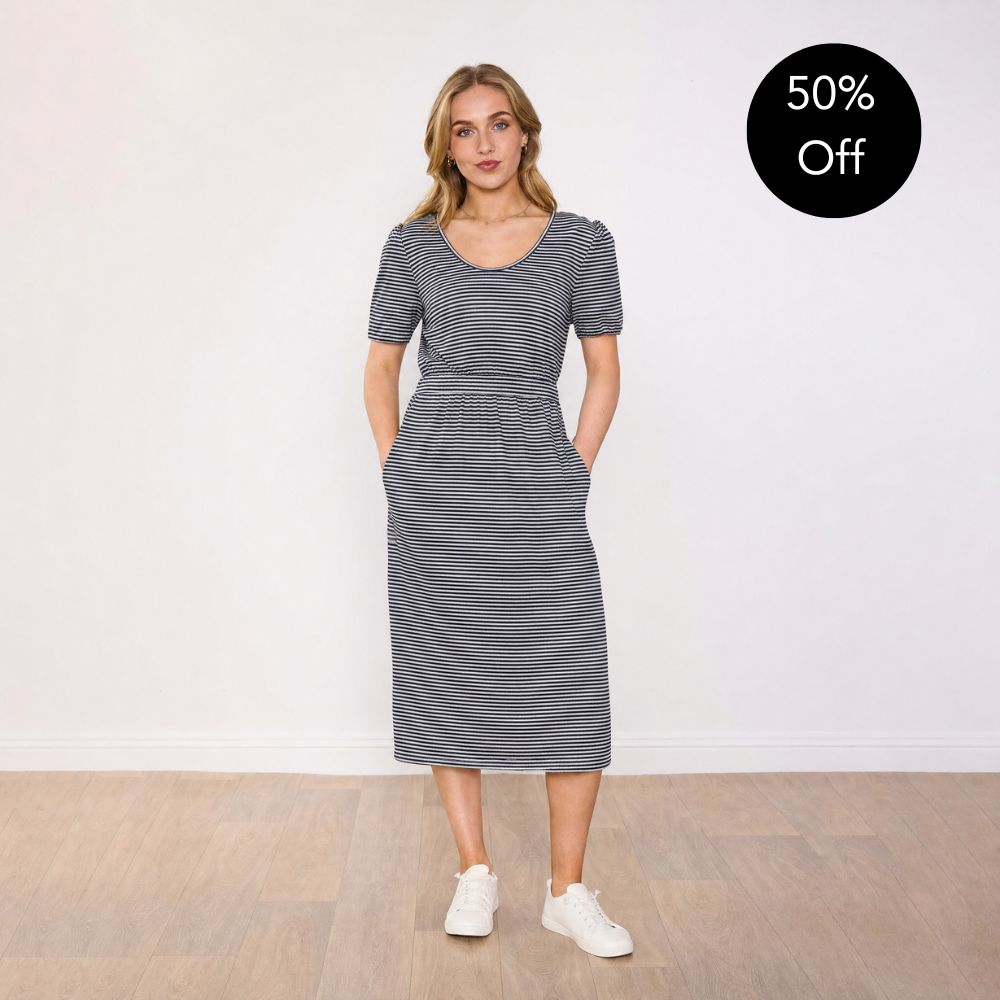 Lois Dress (Navy Stripe)