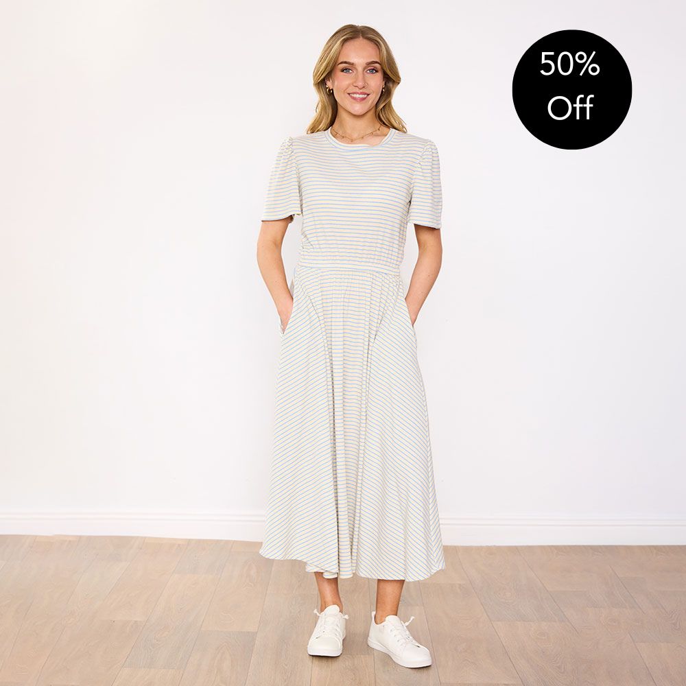 Eilish Dress (Cream/Blue)