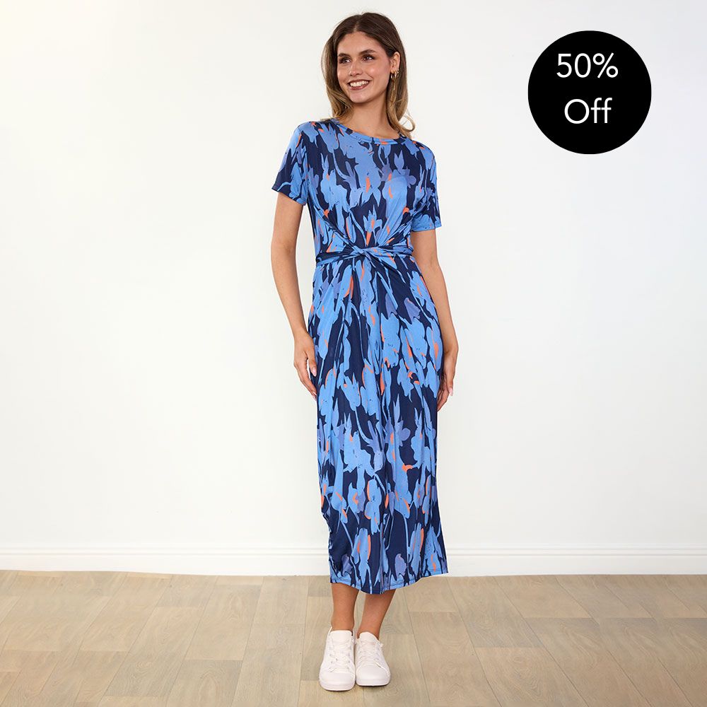 Alana Dress (Navy/Orange Abstract)