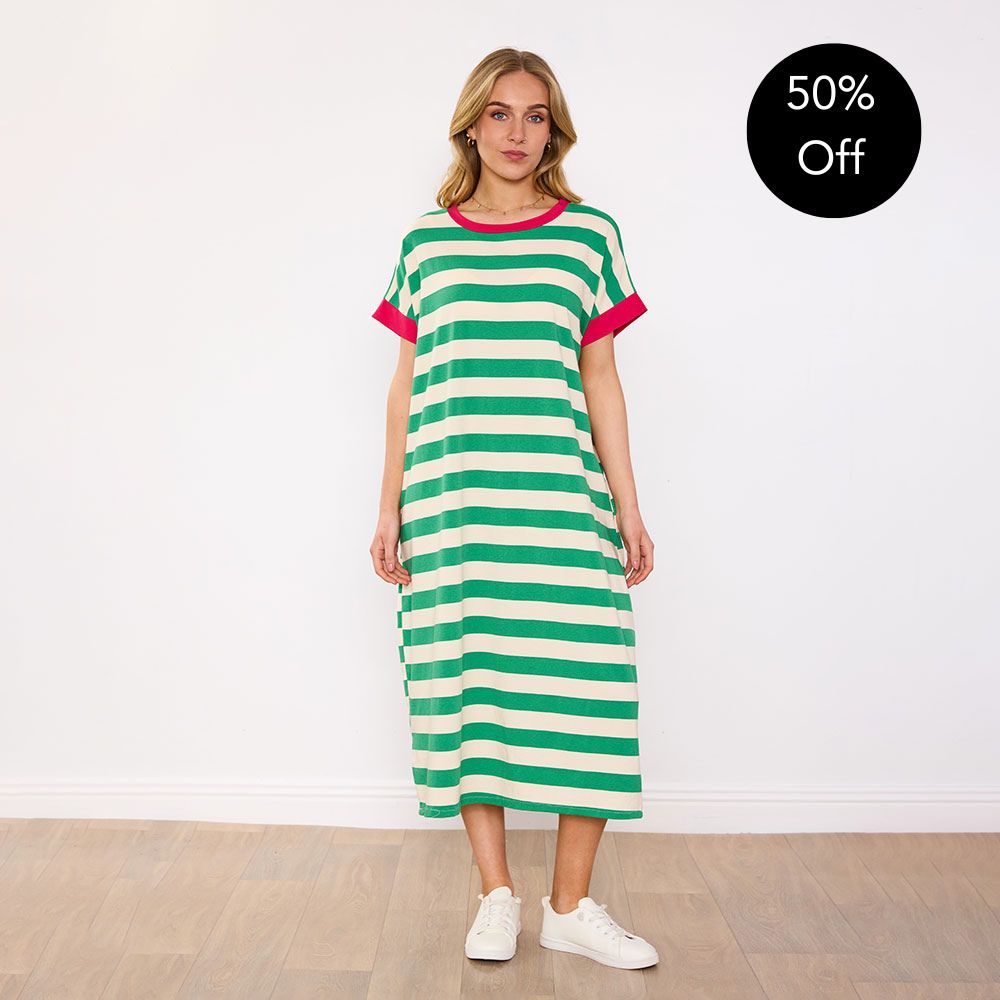 Rachel Dress (Green Stripe/Pink)