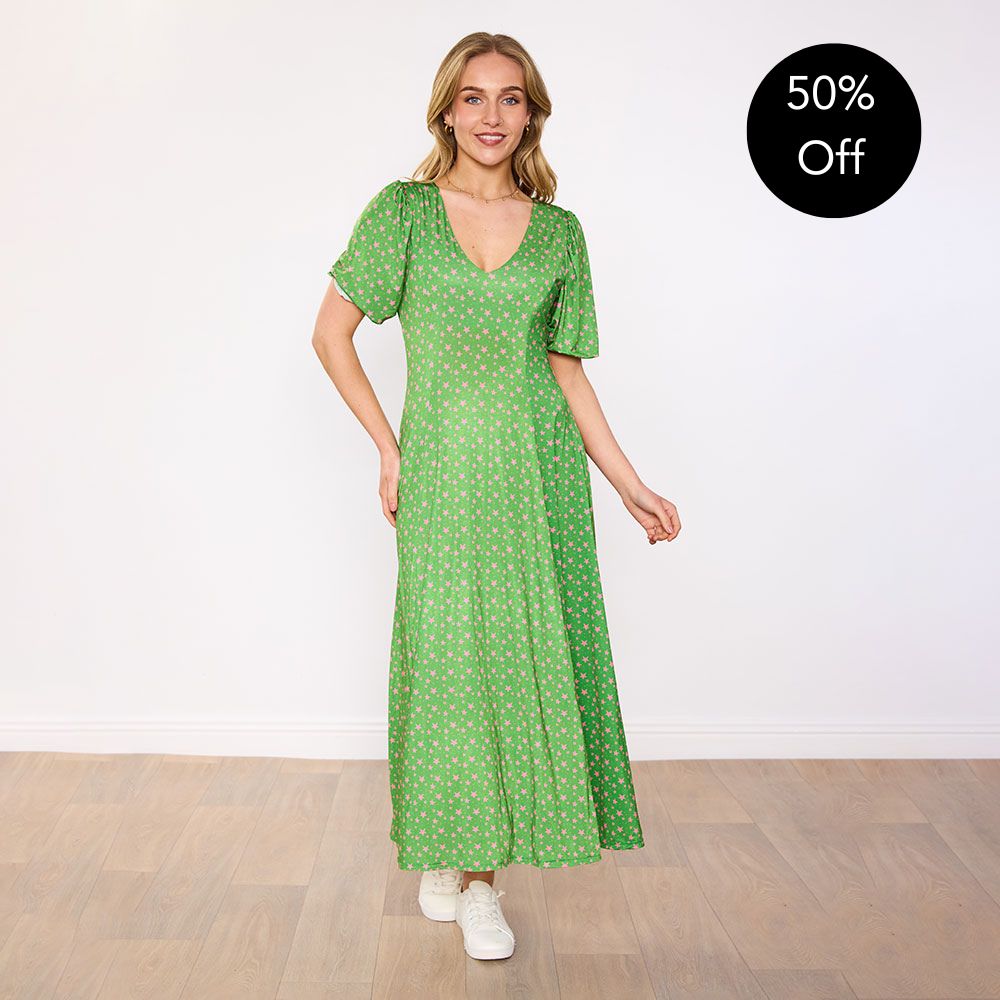 Lucy Dress (Green/Pink Star)