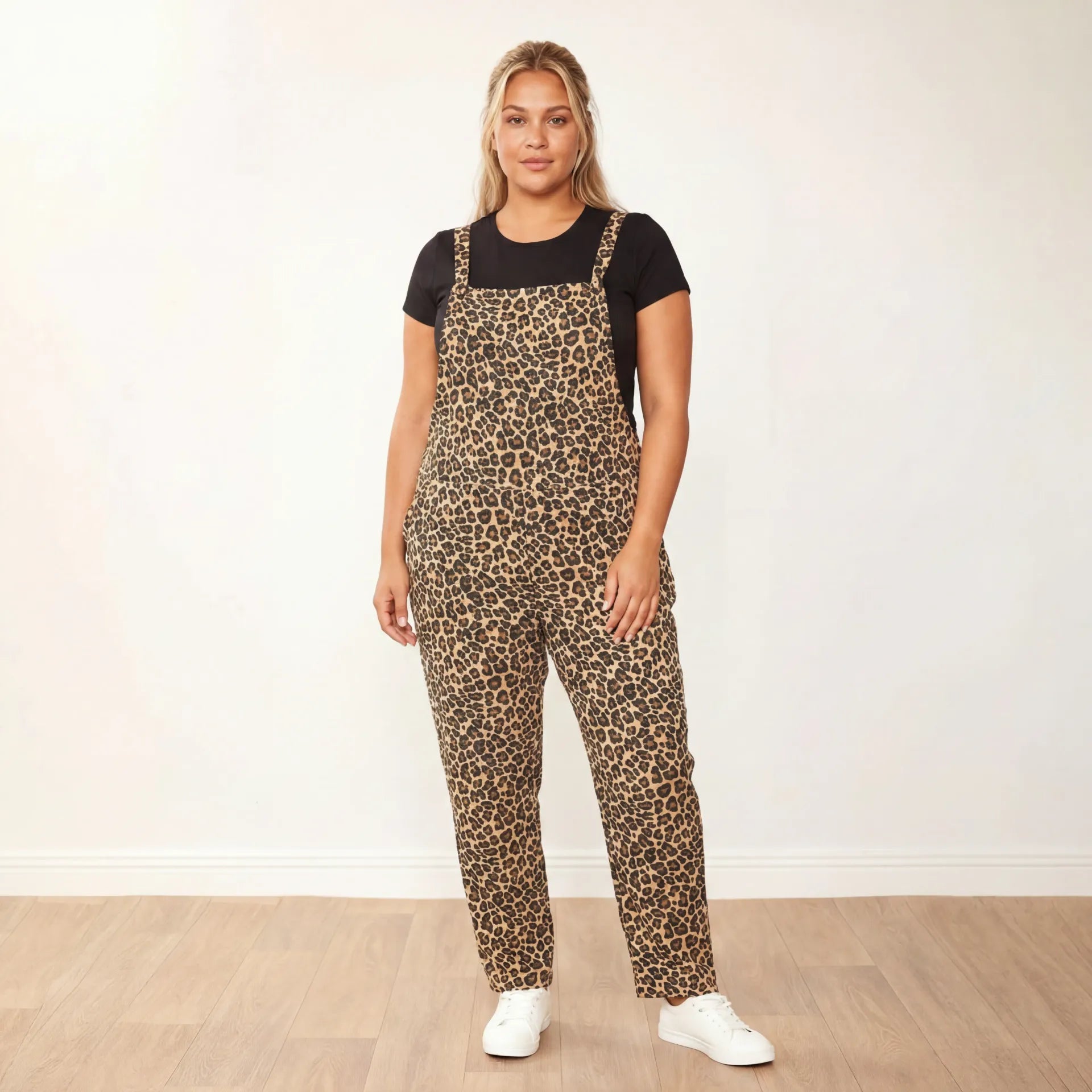 Ashley Dungaree (Leopard) - Plus Size Model - Front View