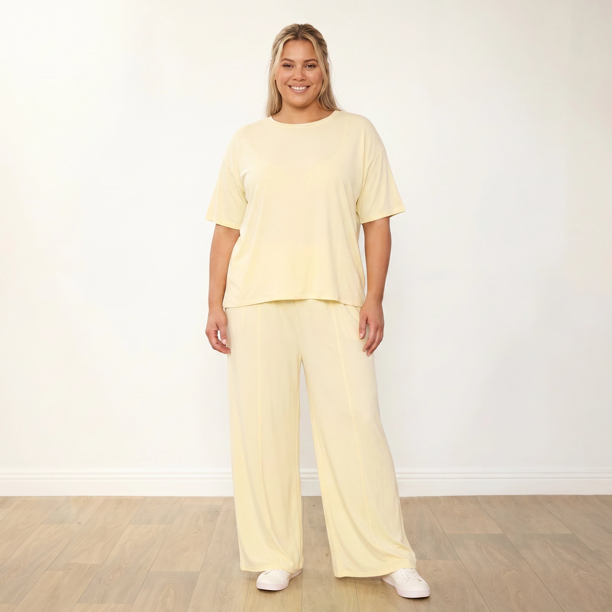 Sally Co-Ord Lemon - Plus Size - Front arms at sides