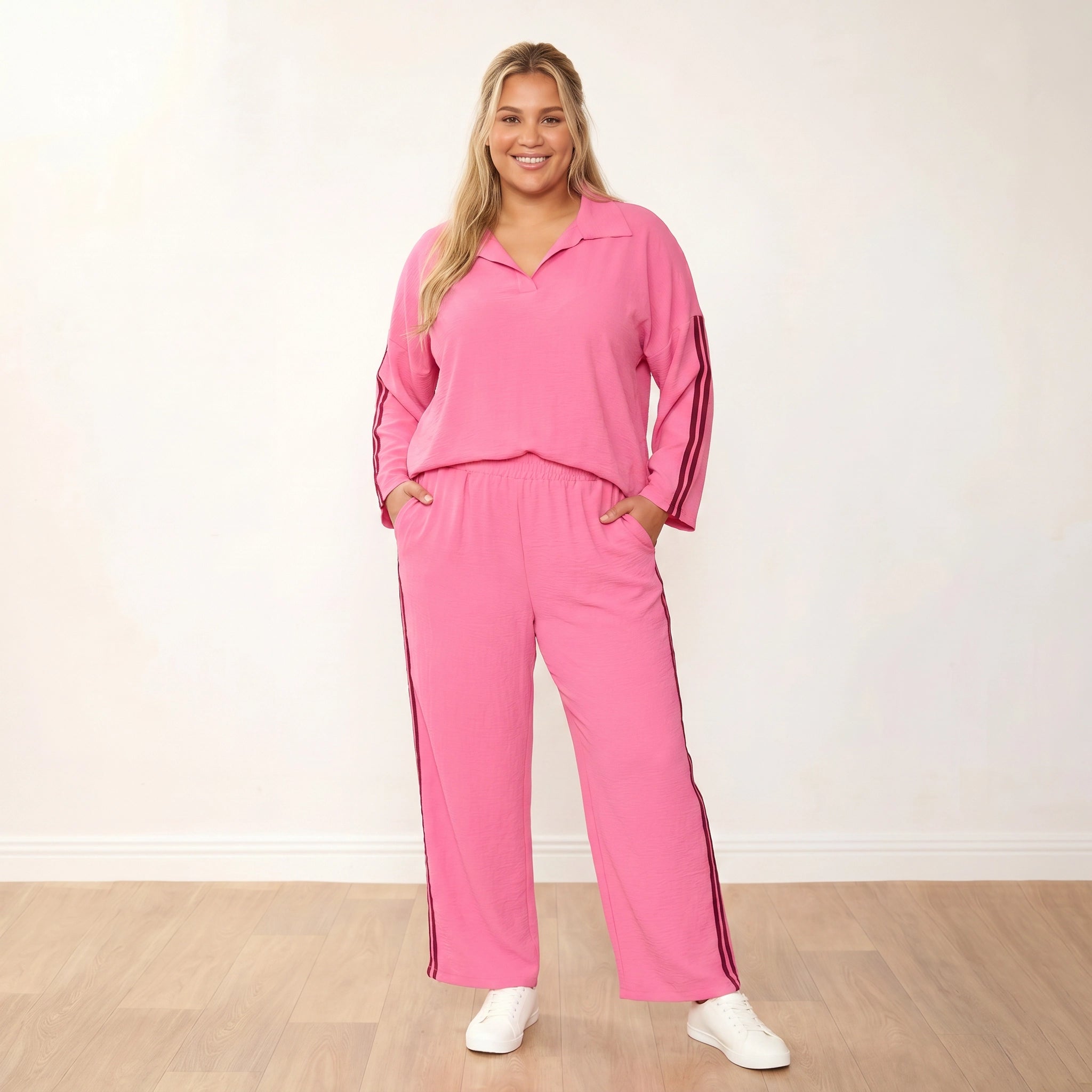 Clara Co-Ord (Pink/Berry) - Plus Size XXL - Front Hands in Pockets