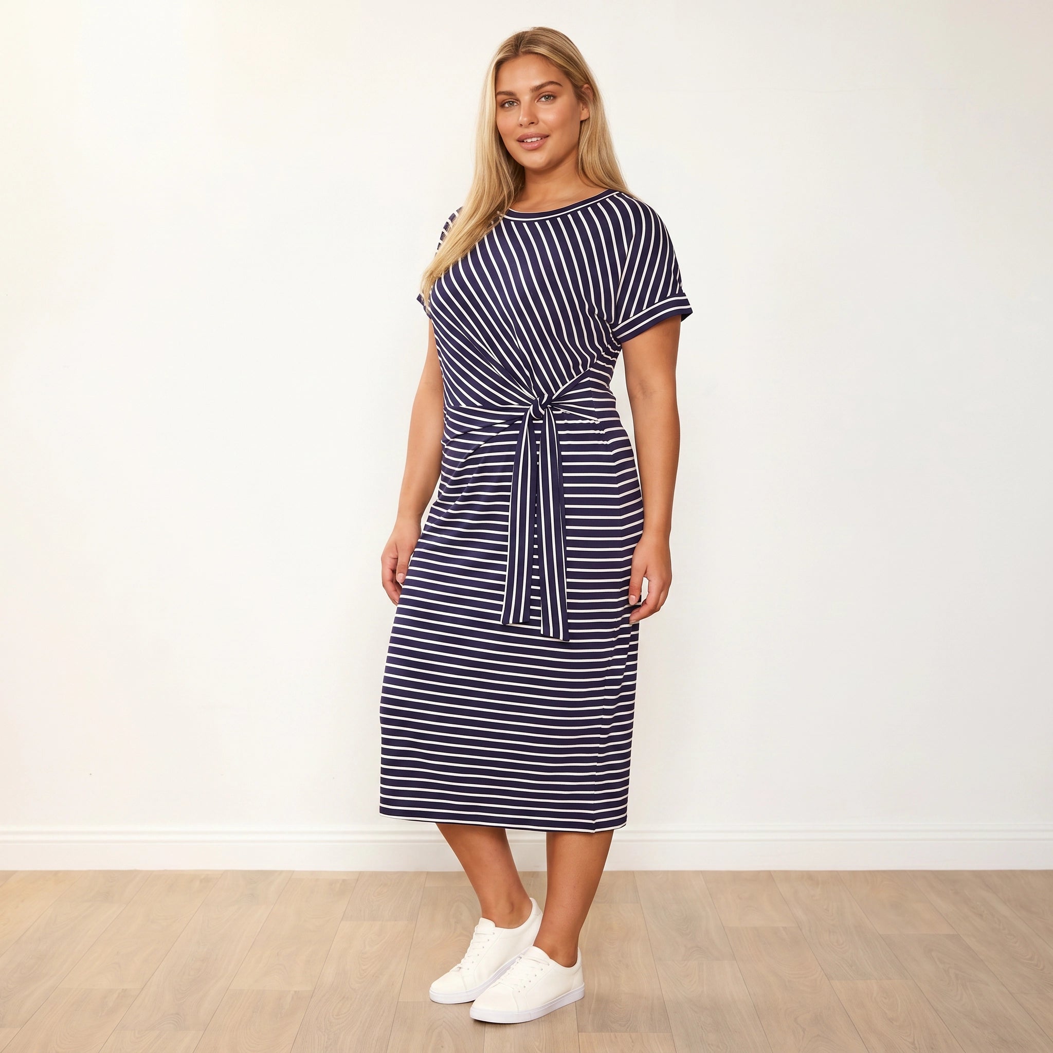 Muriel Dress Navy Stripe - Plus Size 3/4 Angle