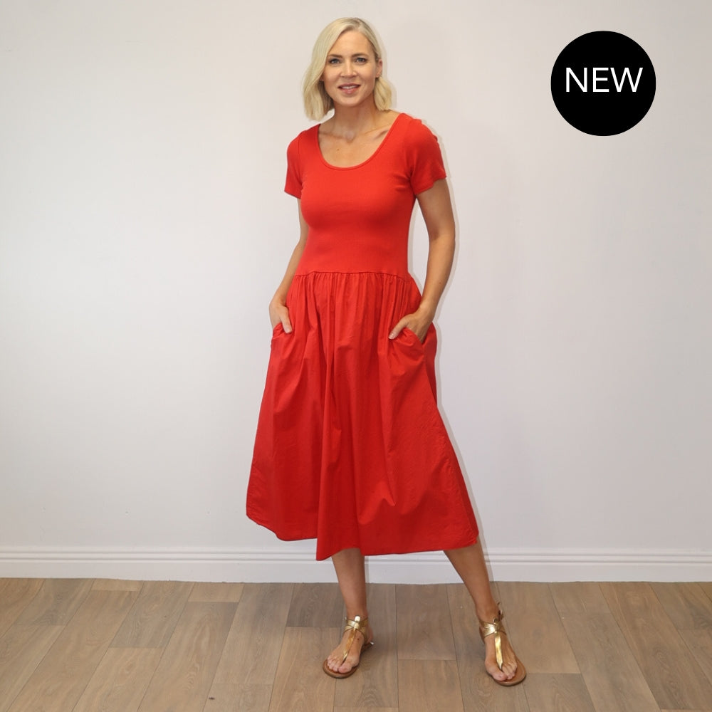 Serena Cap Sleeve Dress (Red)