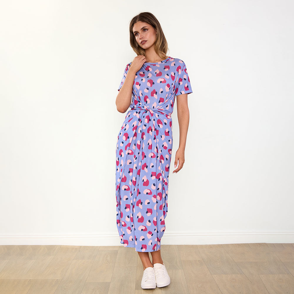 Alana Dress (Blue/Wine Abstract)