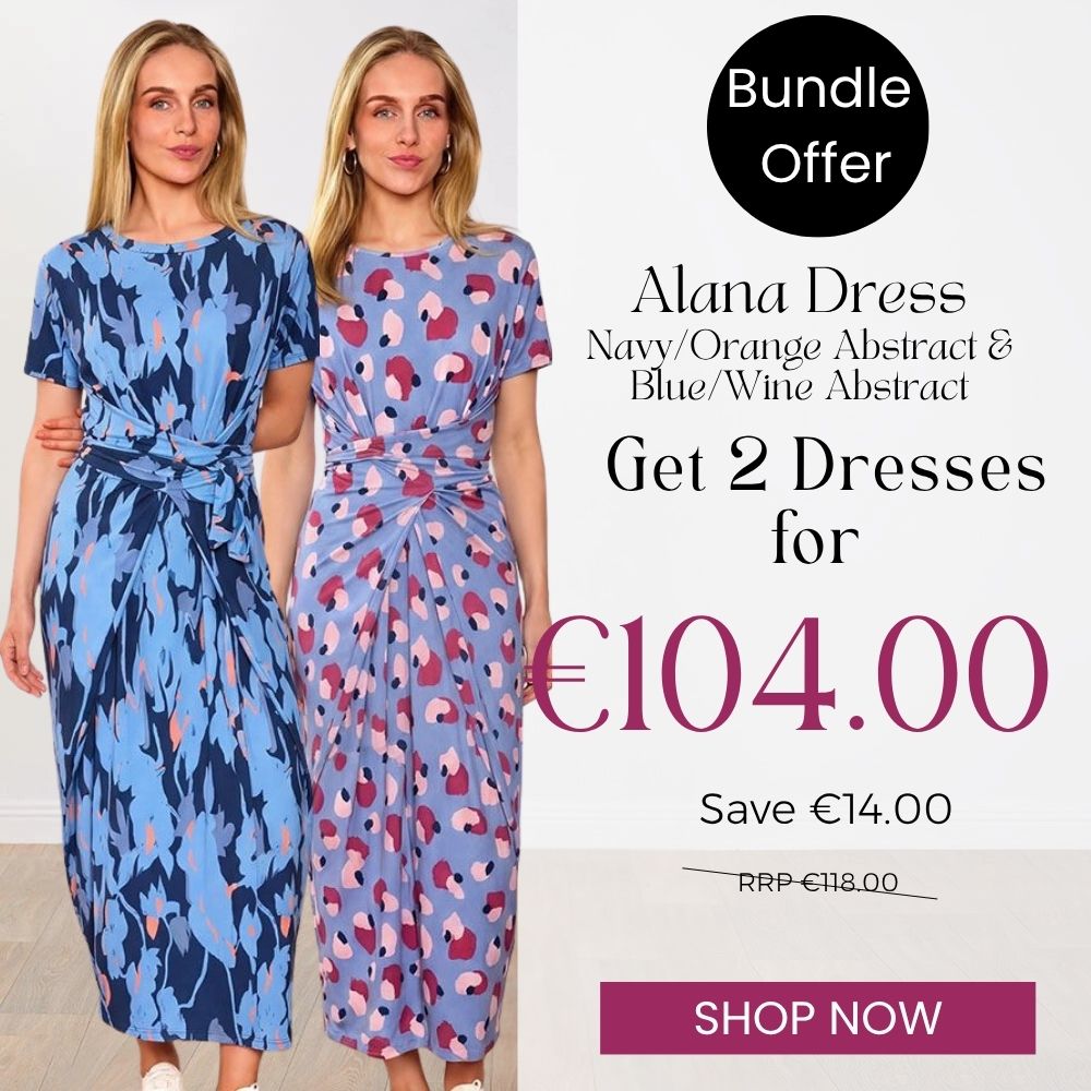 Alana Dress  (Navy/Orange Abstract) & (Blue/Wine Abstract) for €104.00