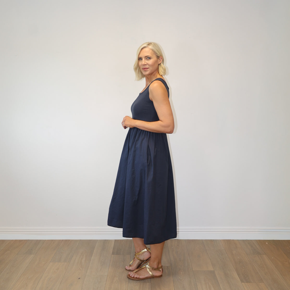 Amara Ribbed Dress (Navy)