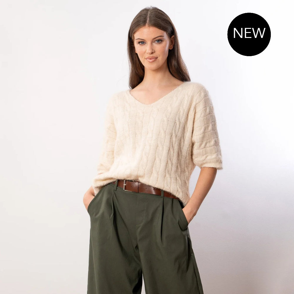 Anna V Neck Top (Beige)