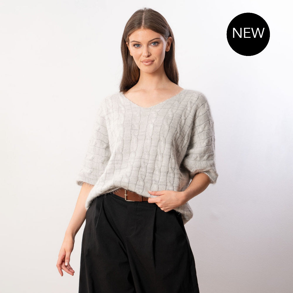 Anna V Neck Top (Grey)