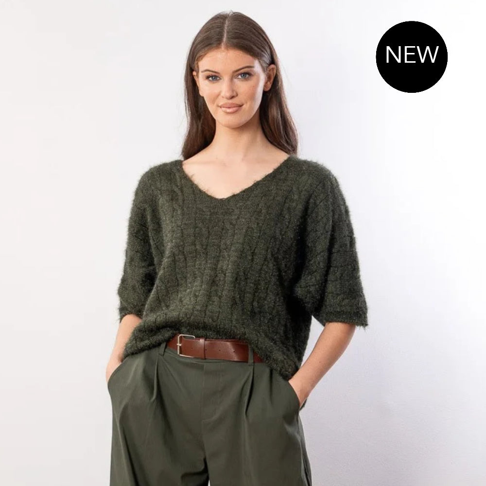 Anna V Neck Top (Khaki)
