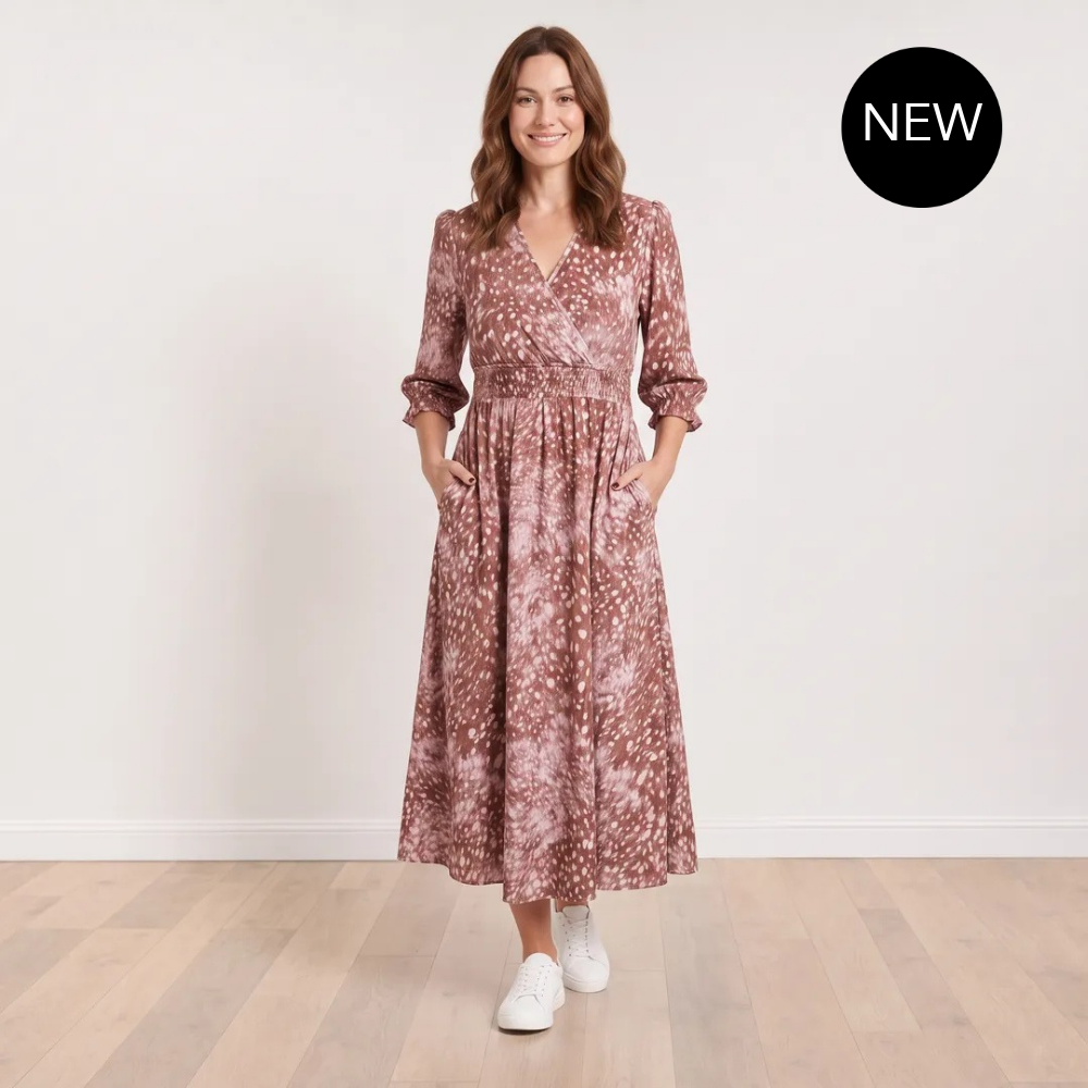 Aoife Wrap Dress (Brown Spot)