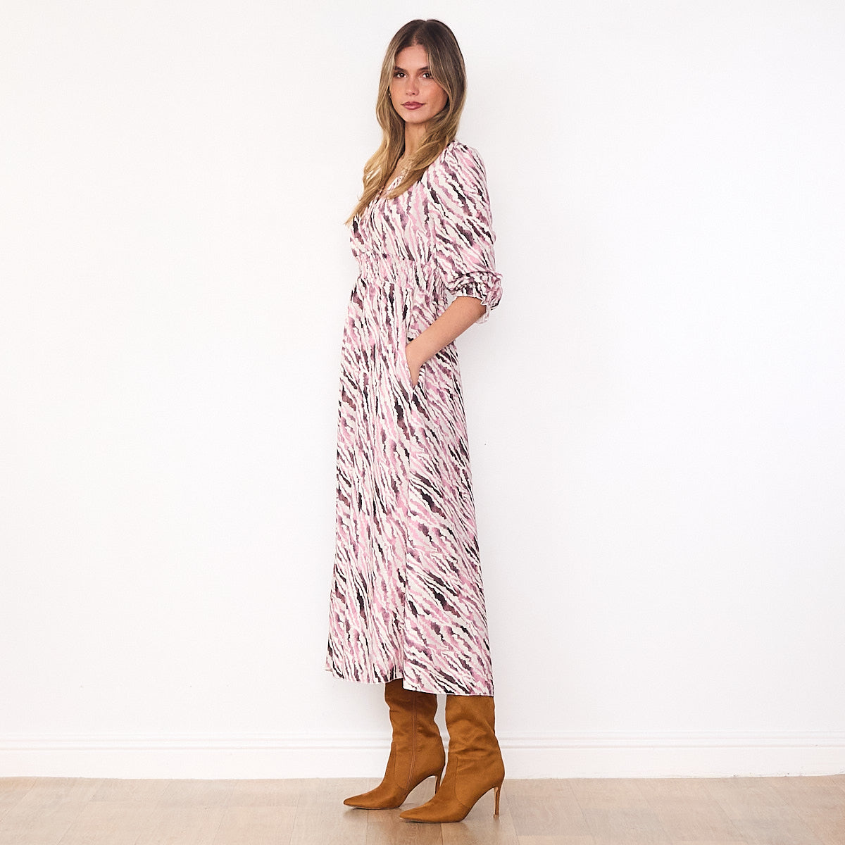Aoife Wrap Dress (Pink & Burgundy)