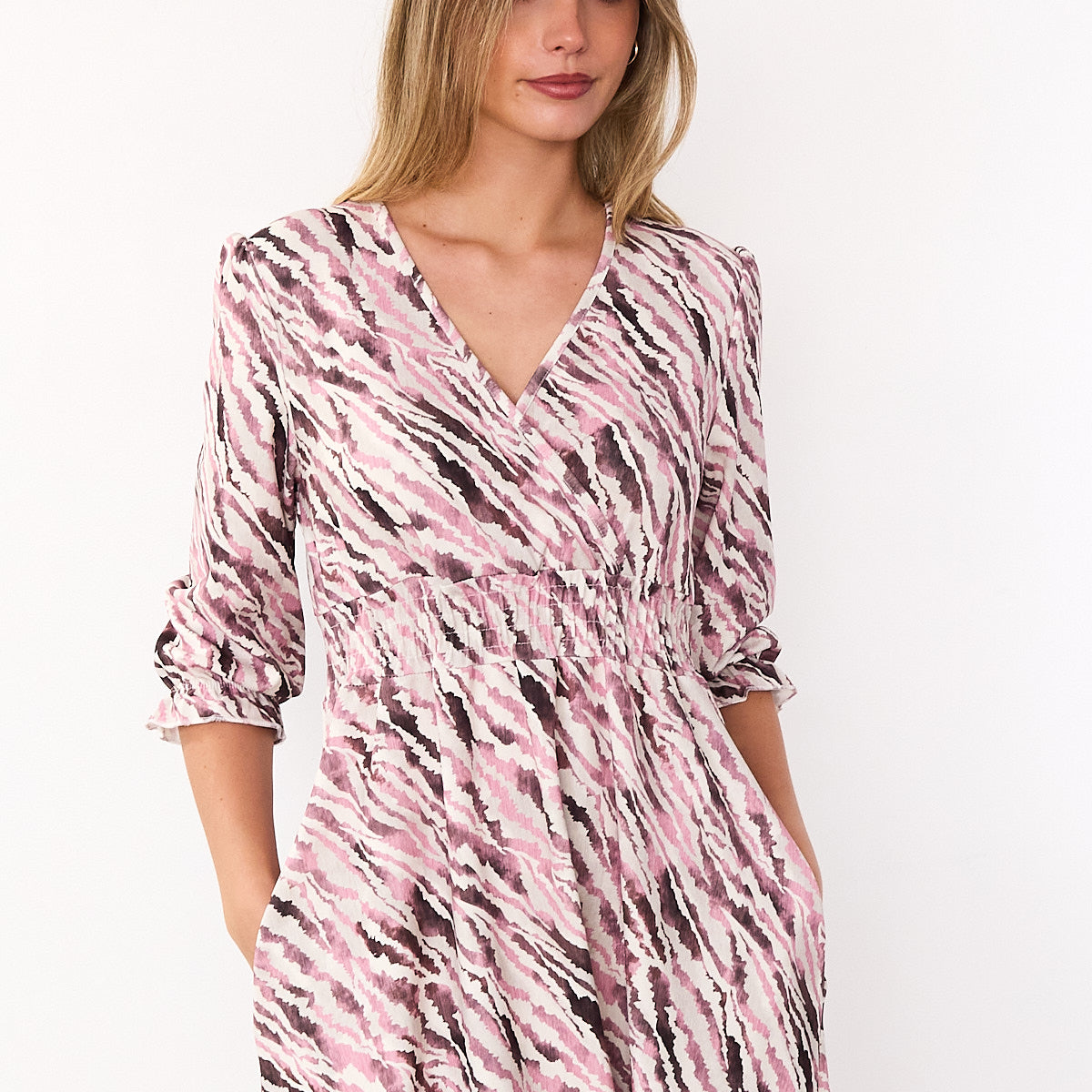 Aoife Wrap Dress (Pink & Burgundy)