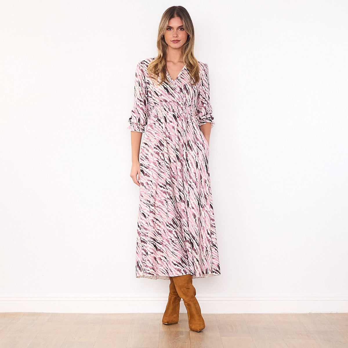 Aoife Wrap Dress (Pink & Burgundy)