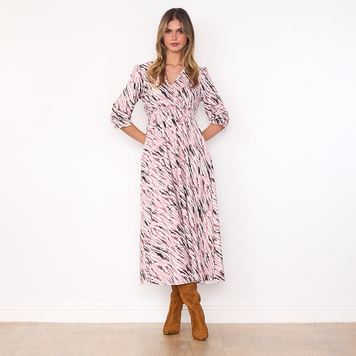 Aoife Wrap Dress (Pink & Burgundy)
