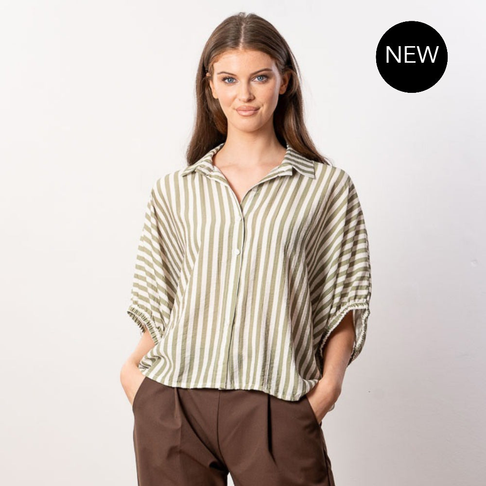 Athena Stripe Top (Khaki)