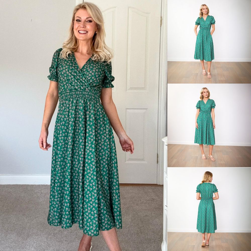 Belle Dress (Green/Pink Blossom)