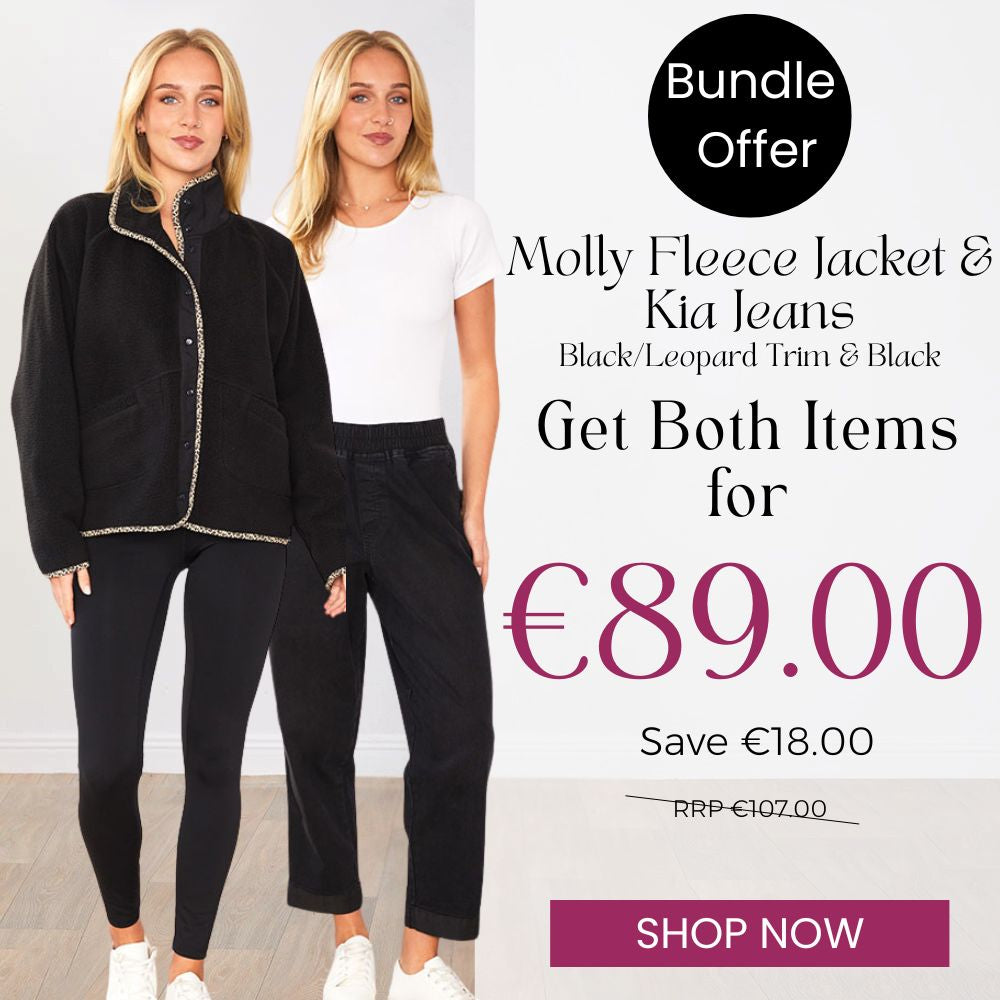 Molly Fleece Jacket (Black/Leopard Trim) & Kia Jeans (Black) for €89.00